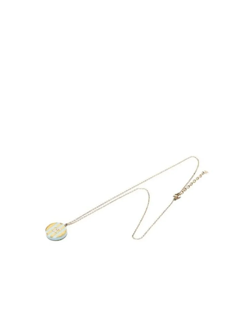 Chanel CC Logo Icon Border Necklace Gold Blue Plated Resin